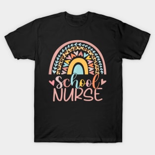 Cute Rainbow Leopard Print School Nurse Back To School T-Shirt